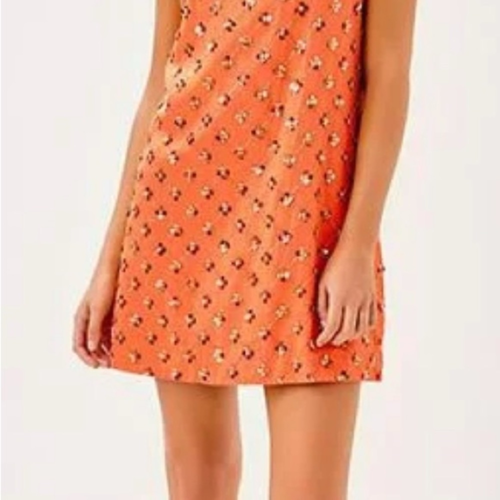 Lilly Pulitzer Orange Embellished Mini Dress Gold Beads size 10 - Picture 2 of 4